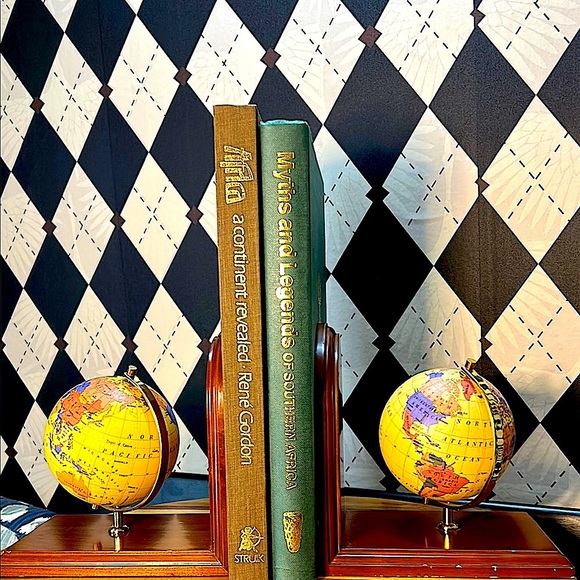 Elegant Vintage Globe Bookends | Brass & Wood | Timeless Library Accent - Picture 6 of 14